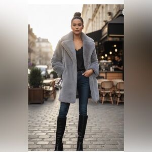 Milly Blue/Grey Riley Faux Fur Coat Size P US2